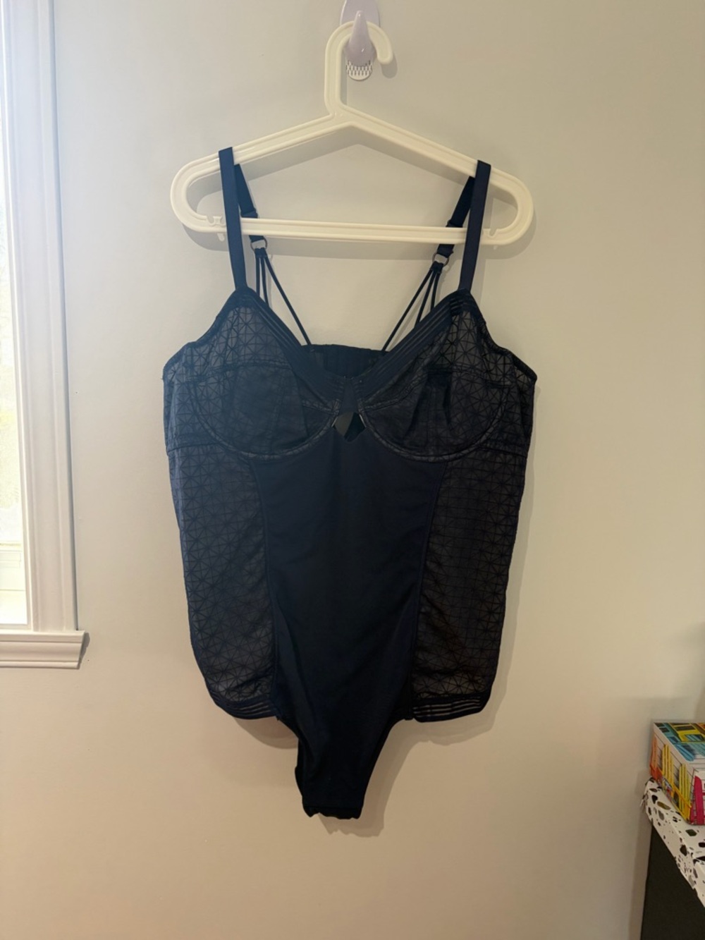 Black Lace-Panel Bodysuit